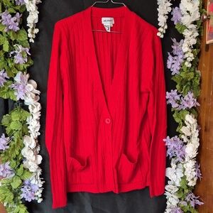 Vicki Wayne Women's Red Ribbed V-Neck Cardigan